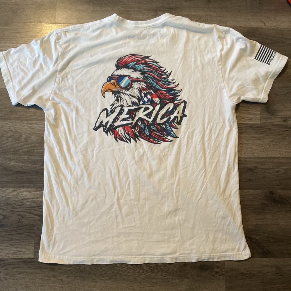 Shield Republic Merica Mullet Eagle Patriotic T-Shirt Men’s 2XL White Flag